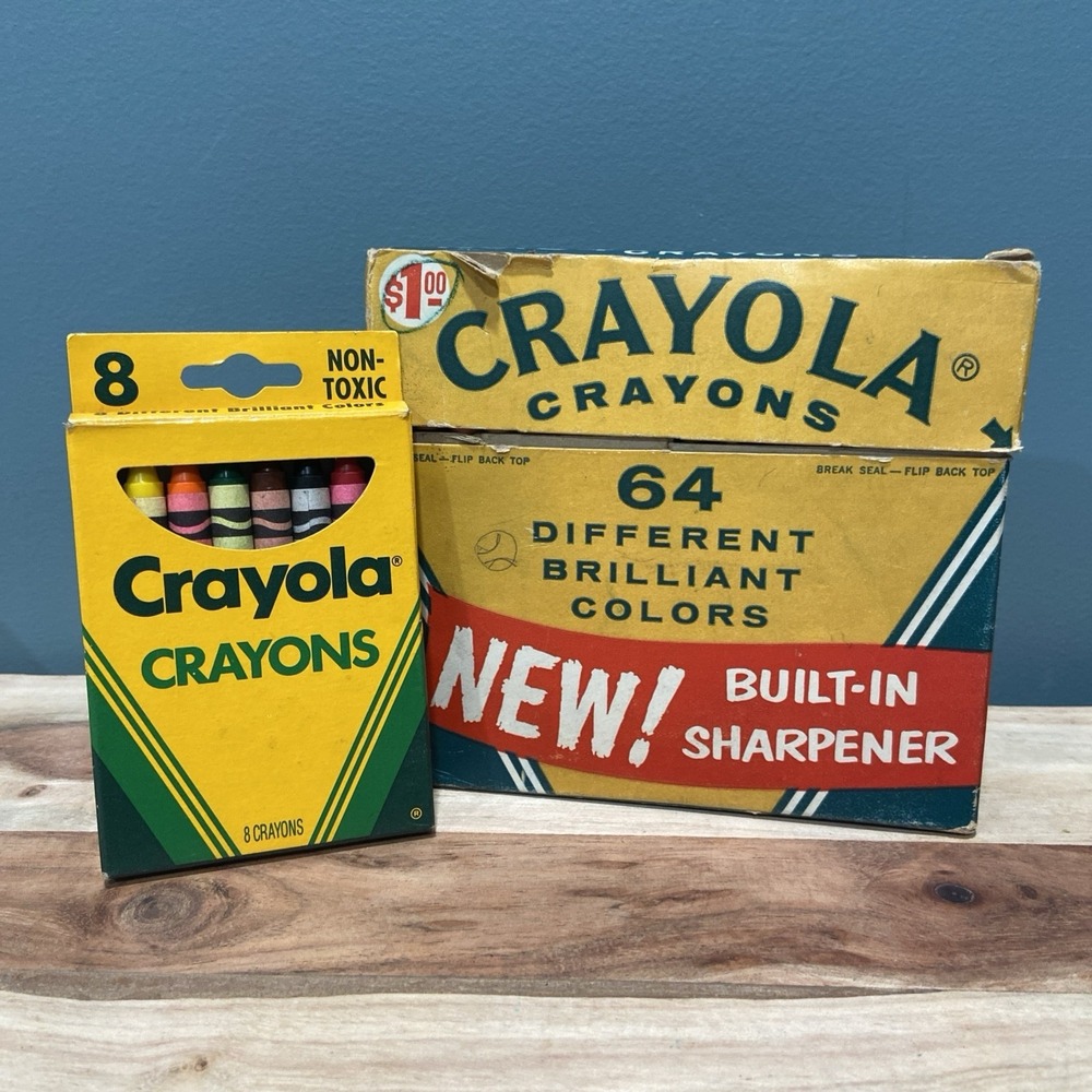Vintage Crayola Crayons Binney Smith #64 Box Built In Sharpener + B & S 8 Pack